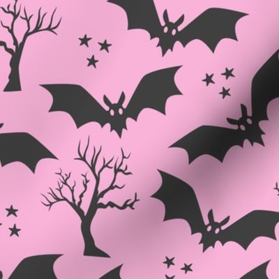 Black bats pastel pink spooky Halloween Wallpaper