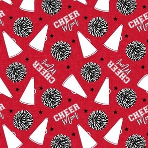Cheer Mom - pom poms and megaphone - black on red - LAD21