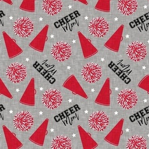 Cheer Mom - pom poms and megaphone - red and grey - LAD21