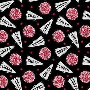 Cheer - Cheerleading - pom poms and megaphone - red and grey on black - LAD21