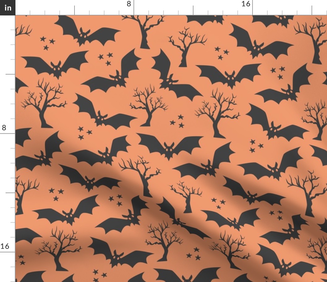 Black bats orange spooky Halloween Wallpaper