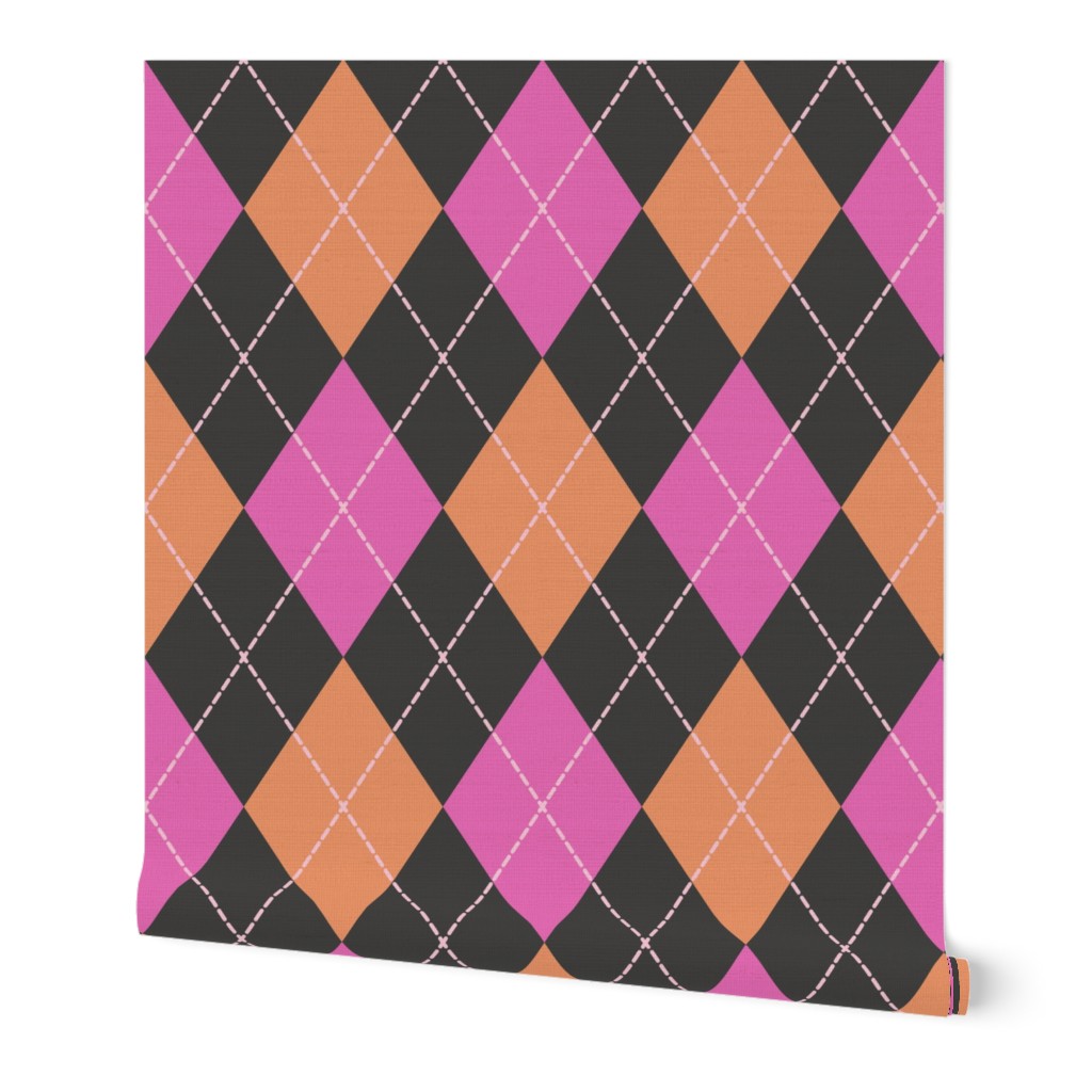 Halloween diamonds check argyle black orange pink