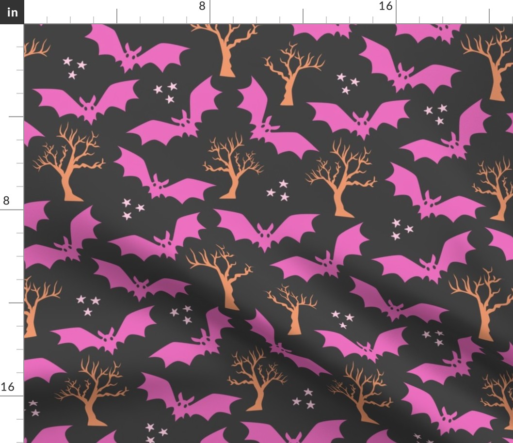 Pink bats spooky orange black Halloween Wallpaper