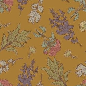 Art Nouveau Mustard Yellow Floral Vintage Pattern