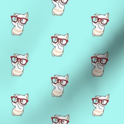 Cute nerdy cat with glasses on blue