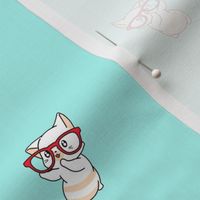 Cute nerdy cat with glasses on blue