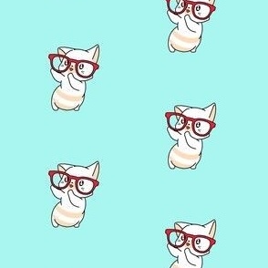 Cute nerdy cat with glasses on blue