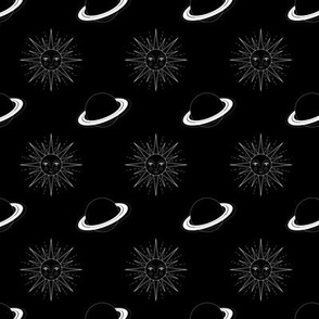 Saturn and Sun Celestial Seamless Pattern