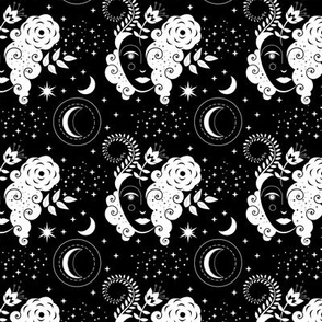 Celestial Moon Goddess Seamless Pattern