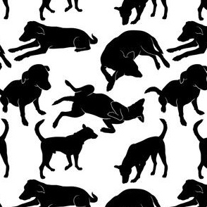 Black and White Seamless Dog Silohuette Pattern