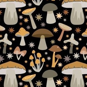 Forest Mushrooms on Black