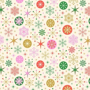  Retro Modern Snowflakes on a Cream Background Small