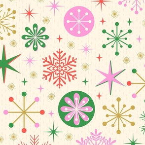 Retro Modern Snowflakes on a Cream Background Large