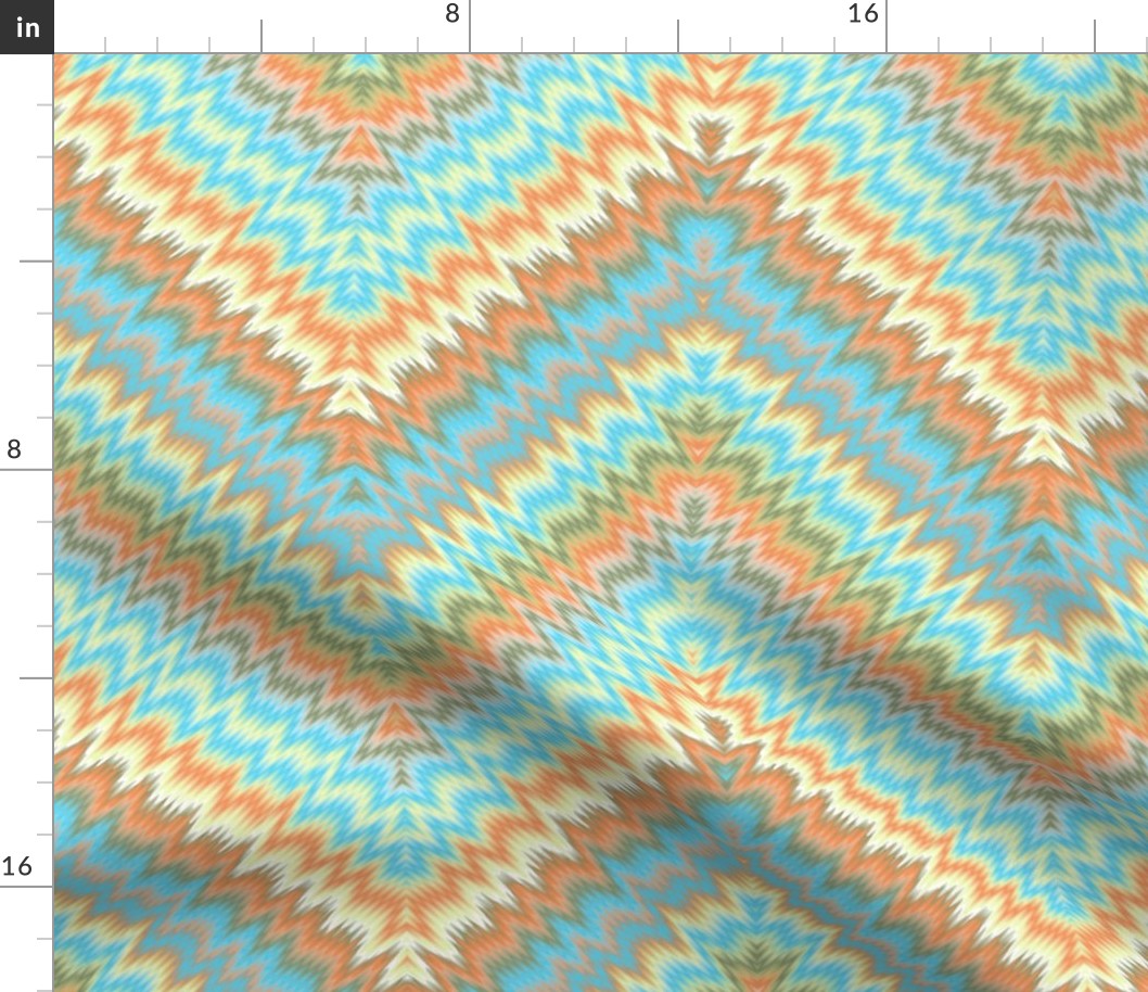 Marbled Paper Look Chevrons in Turquoise and Coral