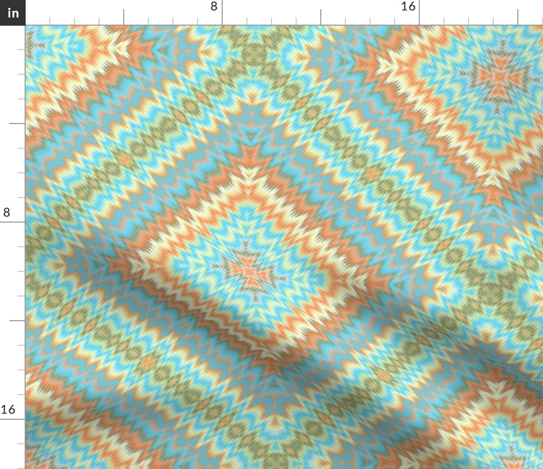 Marbled Paper Squares on Point in Turquoise and Coral