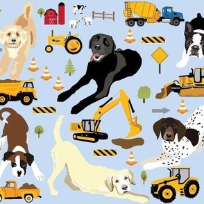Dogs at Play toy trucks, tractors, farm animals dog fabric