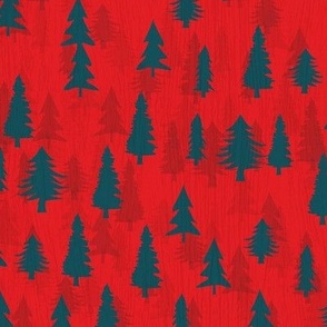 Christmas trees on red background