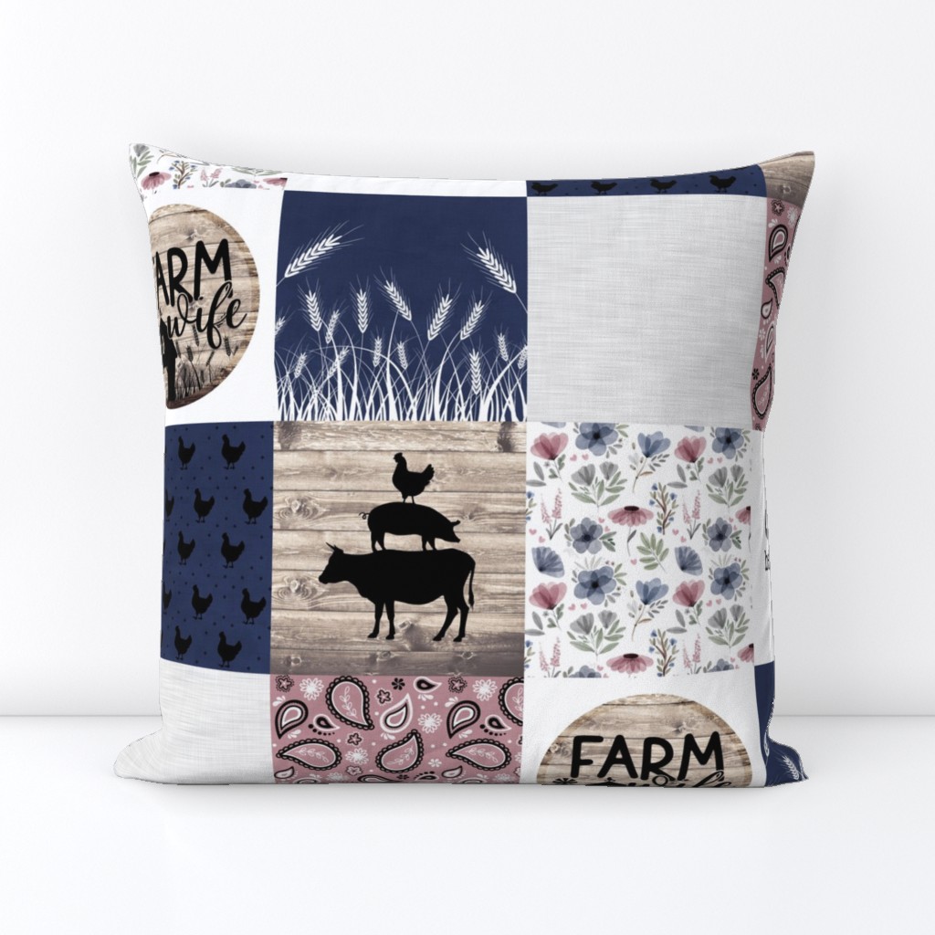 Farm Wife//Navy&Mauve - Wholecloth Cheater Quilt Farm Wife//Navy&Mauve - Wholecloth Cheater Quilt 