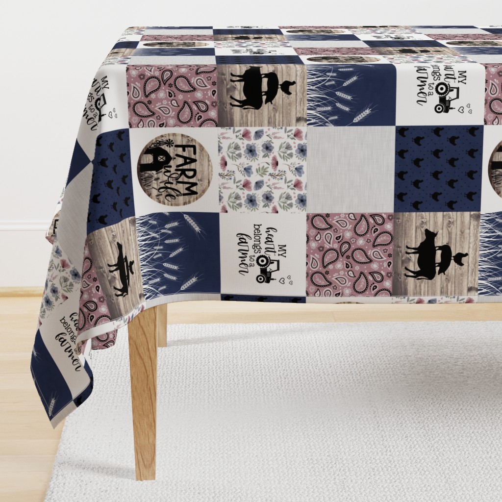 Farm Wife//Navy&Mauve - Wholecloth Cheater Quilt Farm Wife//Navy&Mauve - Wholecloth Cheater Quilt 