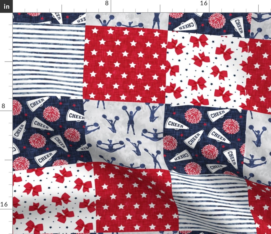 Cheer Wholecloth - cheerleading - bows, pom poms, megaphone - red and navy  - LAD21