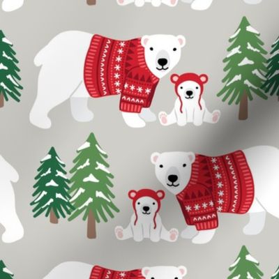 Polar Bear Mama and Me - Red, Large Scale