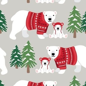 Polar Bear Mama and Me - Red, Large Scale