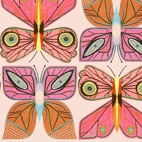 Retro Butterflies Pink Grapefruit - Large