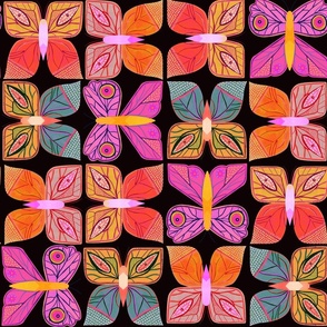 Retro Butterflies Rainbow Dark - Large