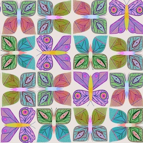 Retro Butterflies Rainbow Bright - Large