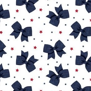 cheer bows - navy with red stars - LAD21