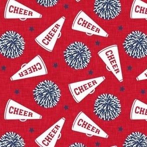 Cheer - Cheerleading - pom poms and megaphone - navy on red - LAD21