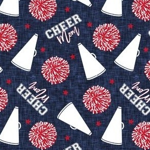 Cheer Mom - pom poms and megaphone - red on navy - LAD21