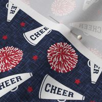 Cheer - Cheerleading - pom poms and megaphone - red on navy - LAD21