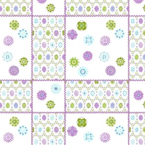 Flowers Patchwork - Squares w- Rickrack - Purple