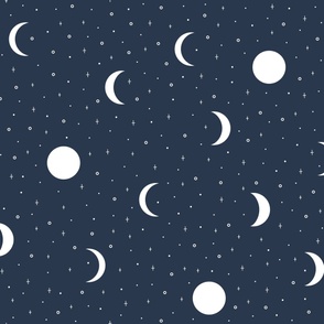 Stars and moons on navy blue