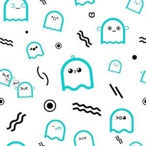 Kawaii Ghosts on White