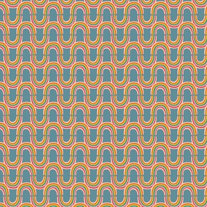 Rainbow Reflection Retro Wavy Abstract Stripe in Vintage Bright Multi-Colours on Dusty Blue - TINY Scale - UnBlink Studio by Jackie Tahara