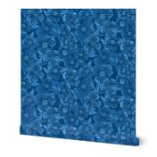 Denim Blue Line Art Flowers