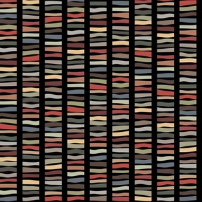 earthy crooked dashes on black - lines fabric