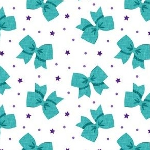cheer bows - teal with purple on white - LAD21