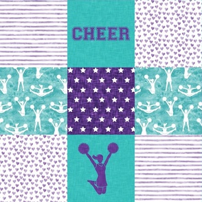 Cheer Wholecloth - cheerleading - hearts and stars - purple and teal  - LAD21