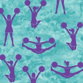 Cheerleading - cheer - purple on teal watercolor - LAD21