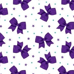 cheer bows - purple with teal on white - LAD21