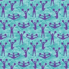 (small scale) Cheerleading - cheer - purple on teal watercolor - LAD21