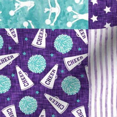 Cheer Wholecloth - cheerleading - bows, pom poms, megaphone - purple and teal (90) - LAD21