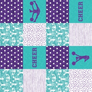 Cheer Wholecloth - cheerleading - hearts and stars - purple and teal (90) - LAD21