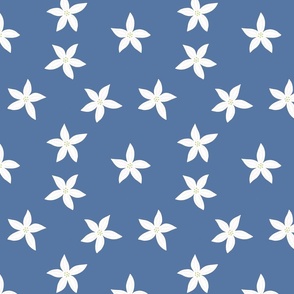 Jumbo Jasmine Flowers on Denim Blue