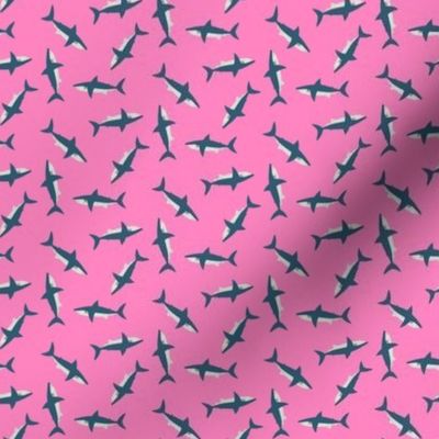 Tiny Tossed Sharks on Hot Pink