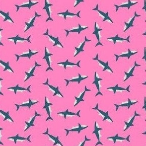 Tiny Tossed Sharks on Hot Pink