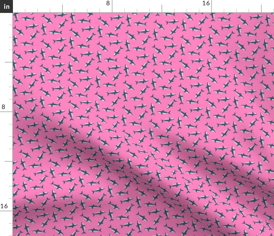 Tiny Tossed Sharks on Hot Pink